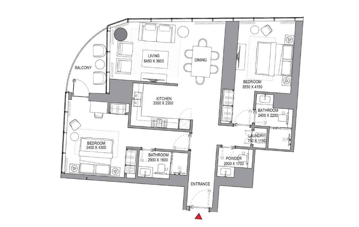 2 BR Floor Plan 2